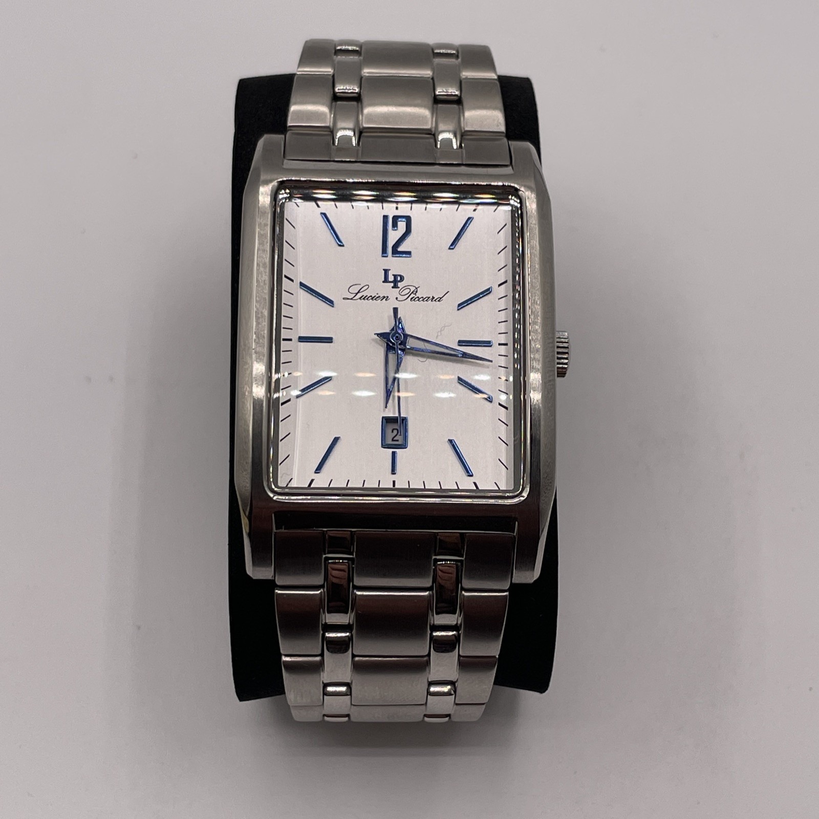 Lucien Piccard Silver Stainless Steel Watch With White Dial And Blue Accents